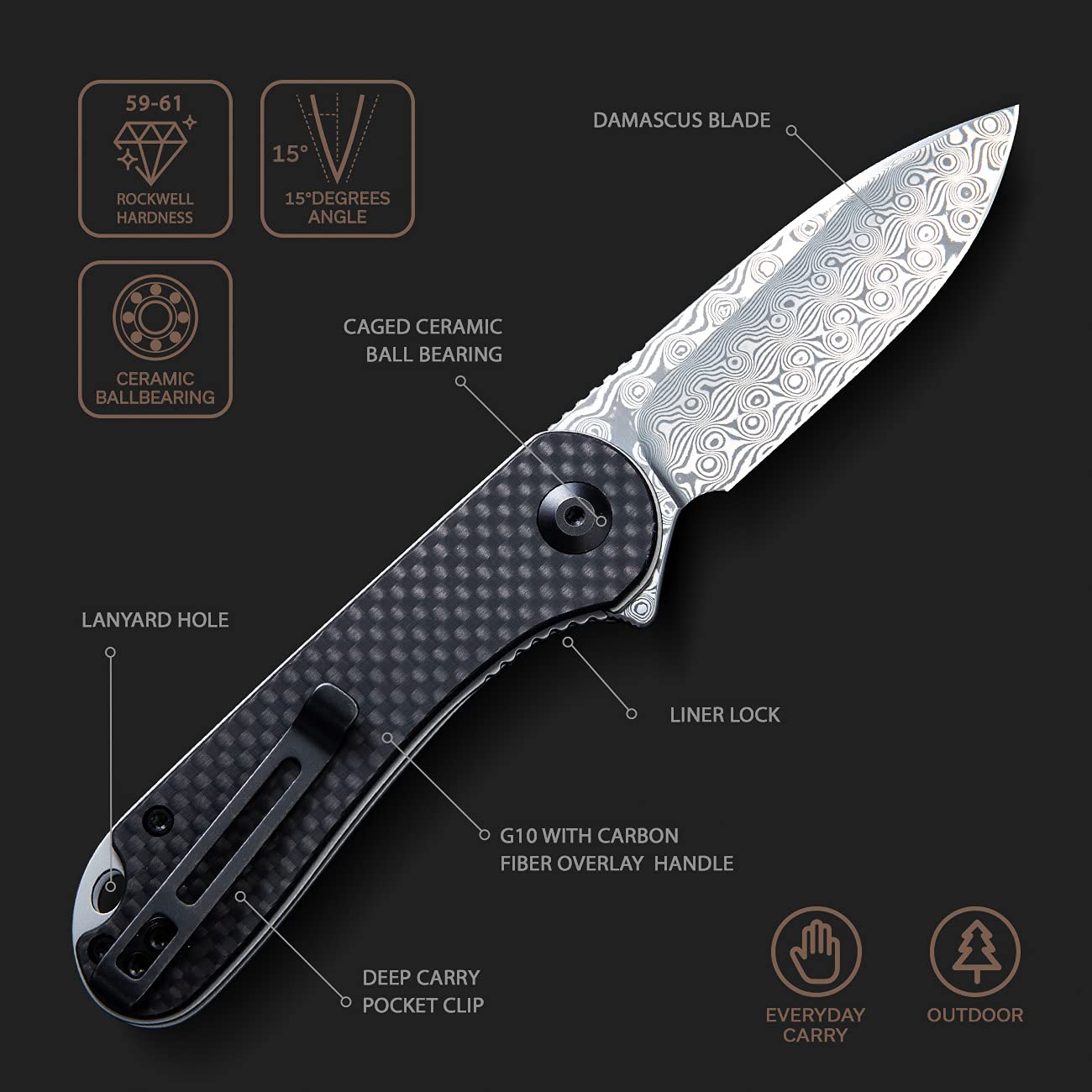 CIVIVI Elementum Damascus Pocket Knife